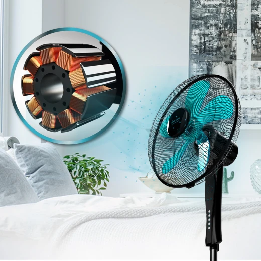 Cecotec EnergySilence 530 Power Connected Black Standing Fan, 50W Power, EnergySilence Technology, Copper Motor, 5 Blades 40 cm Diameter, Remote Control, LED Display, Timer, Adjustable Height and Tilt for Quiet Fresh Airflow - Cecotec - Image 3
