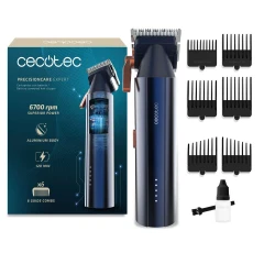 Cecotec PrecisionCare Expert Elite Professional Hair Clipper, Digital Brushless Motor 6700 rpm, 2 Speeds, Ceramic Precision Blades, Aluminium Housing, 6 Guide Combs, 0.8–2 mm Length Adjustment, 2-Hour Cordless Runtime, Travel Bag