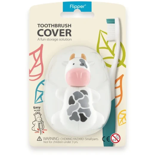 Toothbrush Cover FLP Fun Animal Cow – Toothbrush Protector Cap, Cute Animal Design, Hygienic Cover to Protect from Dust and Germs, Ideal for Travel and Daily Use, Suitable for Kids +3 Years