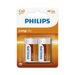 Philips LongLife Zinc Batteries C - Pack of 2