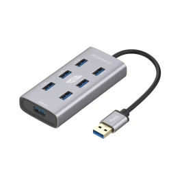 Promate EZHub-7 7-Port USB 3.0 Hub – USB-C/A Dual Cable (Silver)