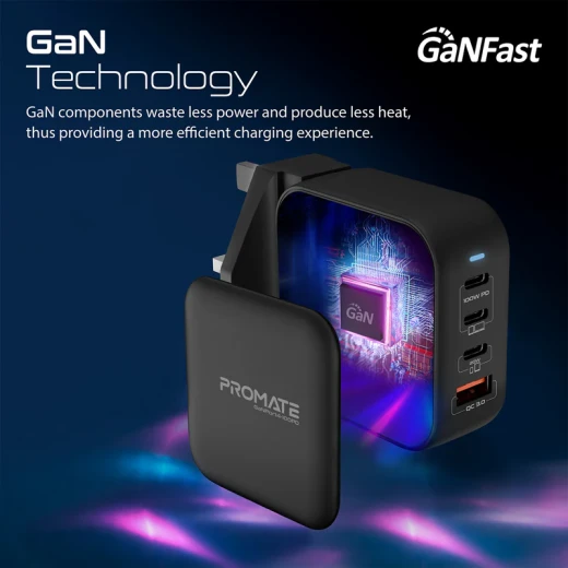 Promate GaNPort4-100PD Super-Fast 100W Dual USB-C Power Delivery Wall Charger - Promate - Image 2