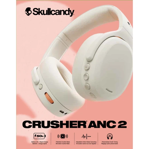 Skullcandy Crusher ANC 2 True Wireless Over Ear Headphone - Bone - Skullcandy - Image 4