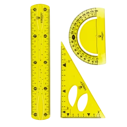 طقم أدوات هندسية شفاف ومرن من فيرتكس بطول 20 سم – 3 قطع (مسطرة + مثلث + منقلة)