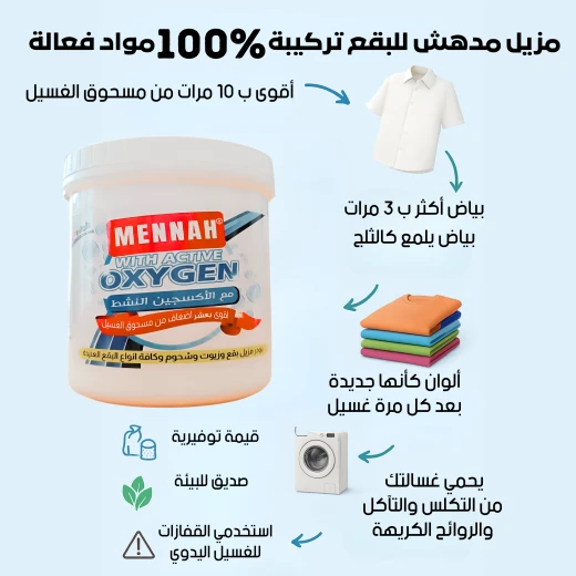 أوكسجين مزيل بقع ومزهي للابيض والالوان للملابس، 750 غرام من منه - مينا - Image 2