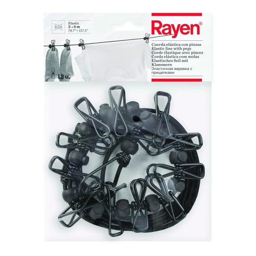 Rayen Tweezers Elastic Rope Laying Dimensions | 12 Included | Valid for Hanging Hangers | Clip Forceps | Polyester Silk | Latex | Metal | Black | 78 to 157 - Rayen - Image 3