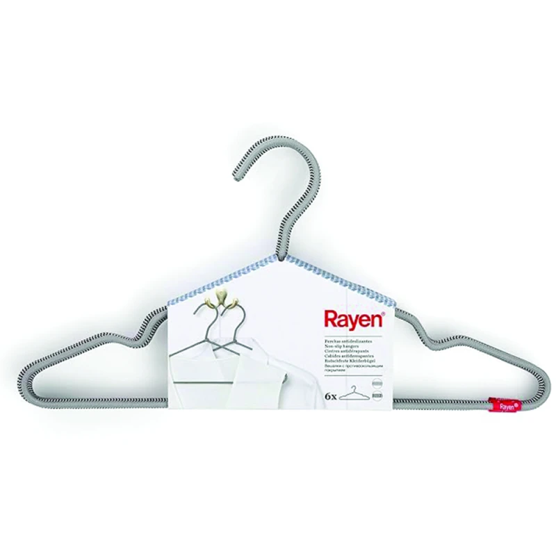 Rayen 15.9 x 7.6 Clothes Anti-Slips | Pack of 6 Units | Nylon Hangers, Grey - Rayen