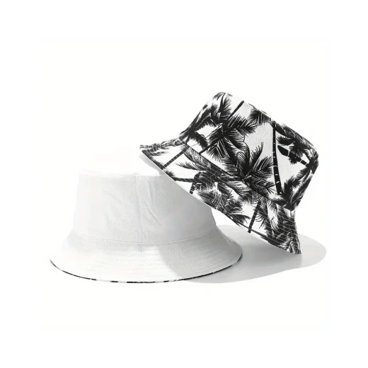 Double Face Palm Tree Pattern and White face Fisherman, Bucket Hat Style for Women