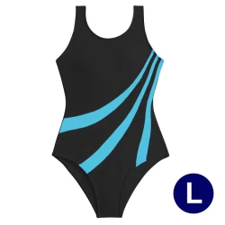 One-piece slim fit sports swimsuit with stylish contrast aqua blue stripes - Size L