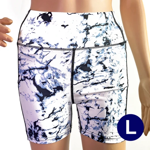 High waist fitness / yoga / Zumba / workout shorts with white marble pattern & side pocket - Size L High waist fitness / yoga / Zumba / workout shorts with white marble pattern & side pocket - Size L
