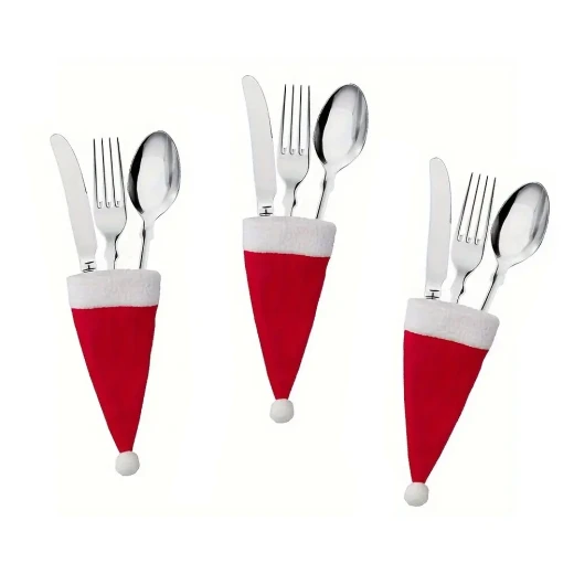 3 pieces of Santa Clause mini hats for cutleries, Christmas decoration for spoons and bottles 3 pieces of Santa Clause mini hats for cutleries, Christmas decoration for spoons and bottles