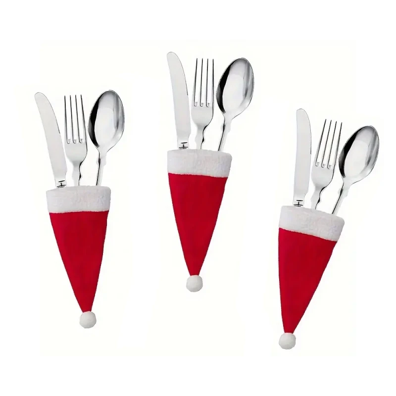 3 pieces of Santa Clause mini hats for cutleries, Christmas decoration for spoons and bottles - Pronta casa