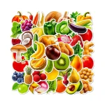 50 different illustrated fruit and vegetables waterproof stickers