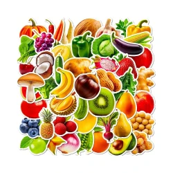 50 different illustrated fruit and vegetables waterproof stickers