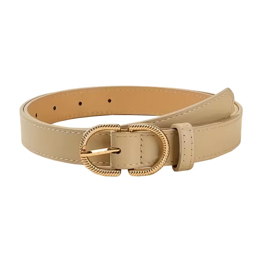Medium thickness PU leather belt for women with golden alloy braided design wide buckle
