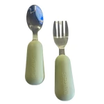 Babyccino Toddler Spoon & Fork Set Silicone Grip, Green, Ideal for 1+ Years, Safe, Durable, and Easy to Use - Babyccino