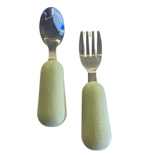 Babyccino Toddler Spoon & Fork Set Silicone Grip, Green, Ideal for 1+ Years, Safe, Durable, and Easy to Use - Babyccino - Image 4