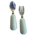 Babyccino Toddler Spoon & Fork Set Silicone Grip, Blue, Ideal for 1+ Years, Safe, Durable, and Easy to Use - Babyccino