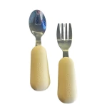 Babyccino Toddler Spoon & Fork Set Silicone Grip, Beige, Ideal for 1+ Years, Safe, Durable, and Easy to Use - Babyccino
