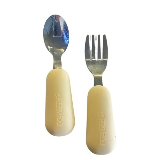 Babyccino Toddler Spoon & Fork Set Silicone Grip, Beige, Ideal for 1+ Years, Safe, Durable, and Easy to Use Babyccino Toddler Spoon & Fork Set Silicone Grip, Beige, Ideal for 1+ Years, Safe, Durable, and Easy to Use