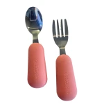 Babyccino Toddler Spoon & Fork Set Silicone Grip, Pink, Ideal for 1+ Years, Safe, Durable, and Easy to Use - Babyccino