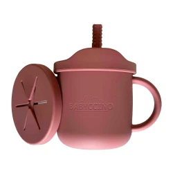 كوب للشرب والوجبات الخفيفة كوب 2 في 1 للأطفال من السيليكون الغذائي، خالٍ من BPA، آمن للغسل في غسالة الصحون مناسب من عمر سنة وما فوق من بيبي تشينو
