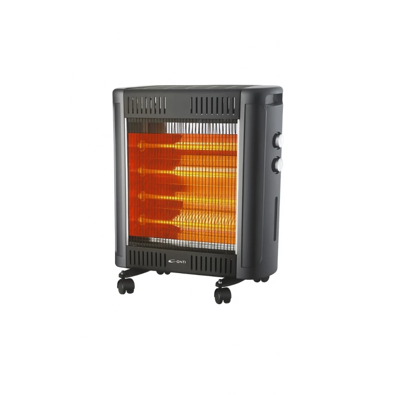 Conti Electric Quartz Heater 2400W – UQH 24007 BK | Adjustable Thermostat, 4 Power Settings, 360° Safety Switch, Easy-Move Wheels, Large Reflector, Durable Home Heating Solution - Conti