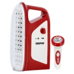 Geepas GEFL4664N 2-in-1 Rechargeable Lantern and Torch – 36 SMD LED Lantern, 3W Hi-Power Torch, Solar & USB Charging, Energy Efficient, Red & White - GEEPAS