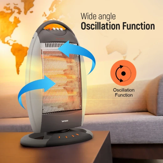 Geepas GHH9107 Halogen Heater – 1200W / 800W / 400W Power Settings, Safety Tip-Over Switch, Auto-Rolling Function, Grey - GEEPAS - Image 4