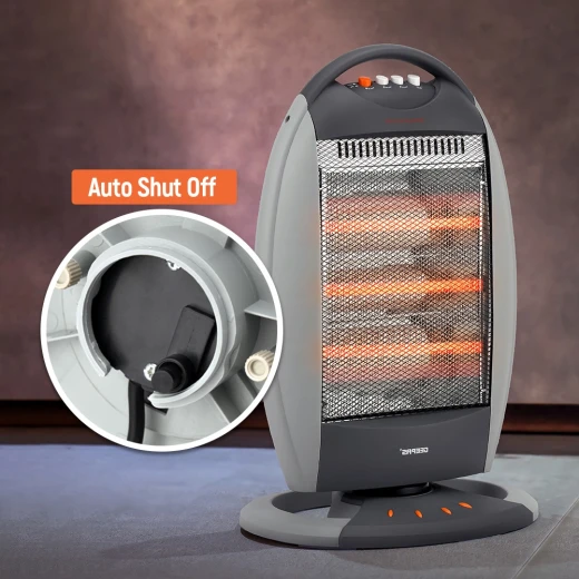 Geepas GHH9107 Halogen Heater – 1200W / 800W / 400W Power Settings, Safety Tip-Over Switch, Auto-Rolling Function, Grey - GEEPAS - Image 6