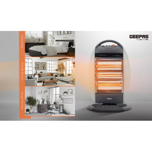 Geepas GHH9107 Halogen Heater – 1200W / 800W / 400W Power Settings, Safety Tip-Over Switch, Auto-Rolling Function, Grey - GEEPAS - Image 8
