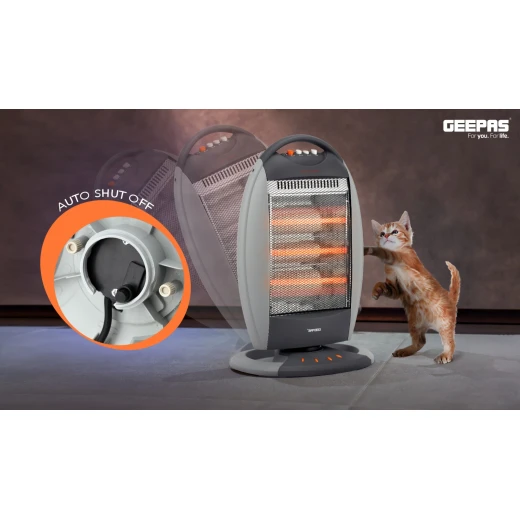 Geepas GHH9107 Halogen Heater – 1200W / 800W / 400W Power Settings, Safety Tip-Over Switch, Auto-Rolling Function, Grey - GEEPAS - Image 9