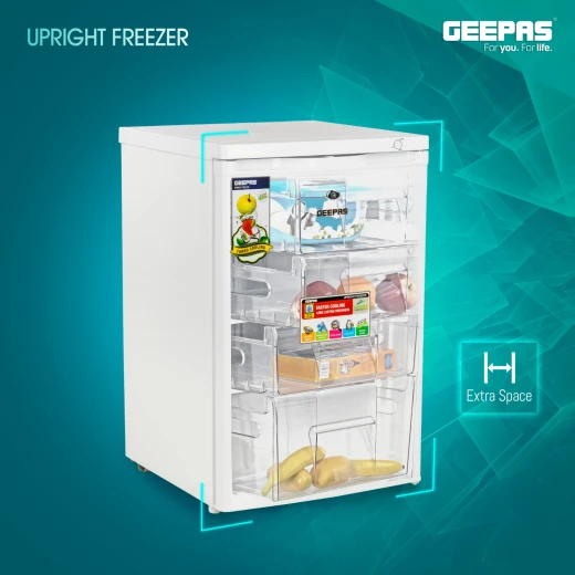 Geepas GRFU1206 120L Upright Freezer with 4 Crystal Drawers - GEEPAS - Image 2