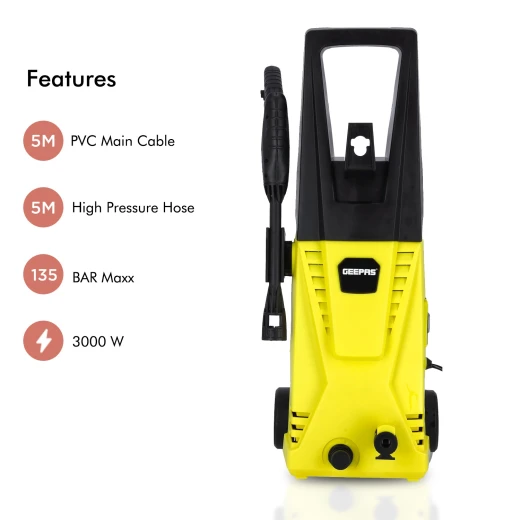 Geepas High Pressure Washer – 3000W, 135 Bar Powerful Electric Water Jet for Car, Home, and Garden Cleaning (GCW19027) - GEEPAS - Image 5