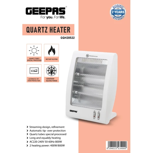 Geepas GQH28522 Quartz Heater 800W with 2 Heat Settings & Tip-Over Protection - GEEPAS - Image 2