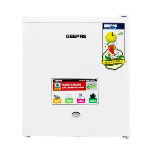 GEEPAS GRF654WPEN 60L Single Door Refrigerator - Compact, Powerful Compressor, Energy Saving, Fast Freezing, Adjustable Thermostat, 60L Capacityrate Chiller Compartment, 1 Year Warranty GEEPAS GRF654WPEN 60L Single Door Refrigerator - Compact, Powerful Compressor, Energy Saving, Fast Freezing, Adjustable Thermostat, 60L Capacityrate Chiller Compartment, 1 Year Warranty