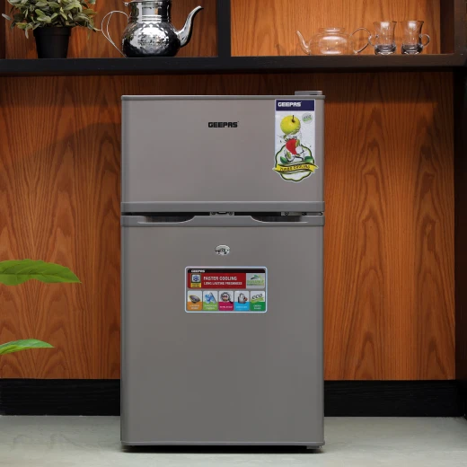 Geepas 84L Double Door Defrost Refrigerator – GRF1259GPE, Rapid Cooling, Tropic Type, CFC-Free, Metallic Grey - GEEPAS - Image 6