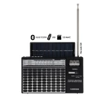 Olsenmark Portable Rechargeable 3-Band Retro Radio with Bluetooth, USB, TF, MP3 Player, Microphone, Karaoke & Solar Charging – OMR1276 – Black - olsenmark
