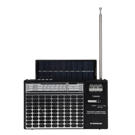 Olsenmark Portable Rechargeable 3-Band Retro Radio with Bluetooth, USB, TF, MP3 Player, Microphone, Karaoke & Solar Charging – OMR1276 – Black - olsenmark - Image 3