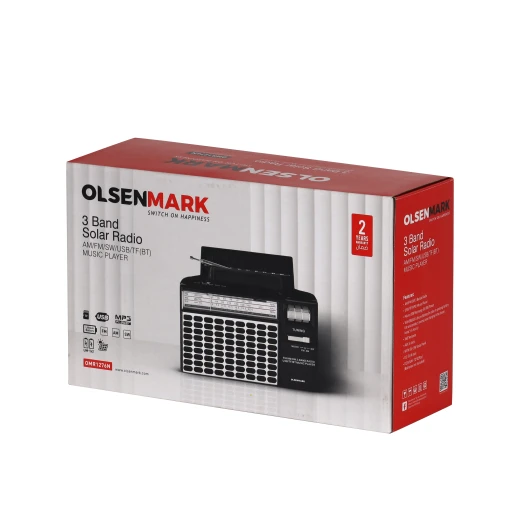 Olsenmark Portable Rechargeable 3-Band Retro Radio with Bluetooth, USB, TF, MP3 Player, Microphone, Karaoke & Solar Charging – OMR1276 – Black - olsenmark - Image 4