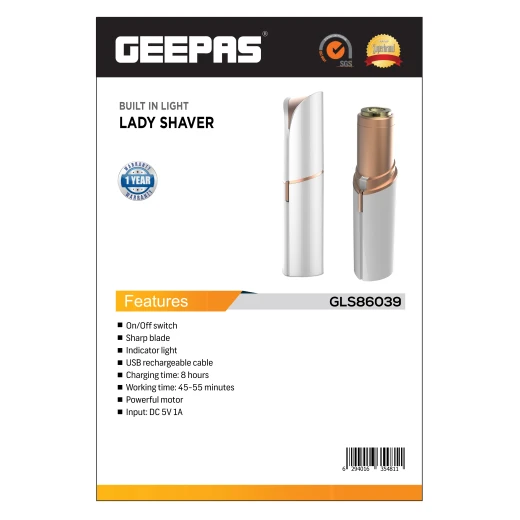 Geepas GLS86039 Lady Shaver with Built-in Light – USB Rechargeable, Painless Hair Removal for Face & Body, Sharp Blade, Compact Design, White & Gold - GEEPAS - Image 4