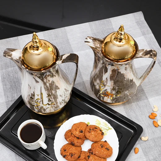 Royalford RF9413 Double-Wall Marble Tea & Cawa Set – Multicolor, Leak-Proof, 1 L × 2 - Royalford - Image 2