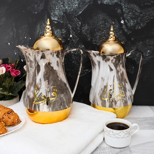 Royalford RF9413 Double-Wall Marble Tea & Cawa Set – Multicolor, Leak-Proof, 1 L × 2 - Royalford - Image 3