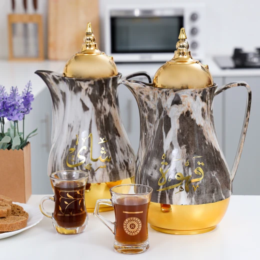 Royalford RF9413 Double-Wall Marble Tea & Cawa Set – Multicolor, Leak-Proof, 1 L × 2 - Royalford - Image 4