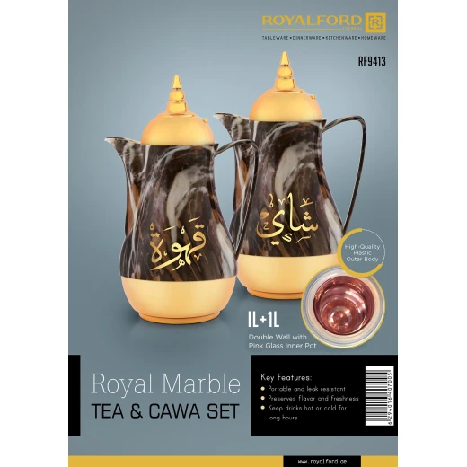 Royalford RF9413 Double-Wall Marble Tea & Cawa Set – Multicolor, Leak-Proof, 1 L × 2 - Royalford - Image 5