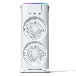 Mini Dual Cooling Fan with Evaporator and LED Light - Charging with Remote Control