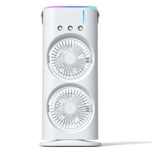 Mini Dual Cooling Fan with Evaporator and LED Light - Charging with Remote Control Mini Dual Cooling Fan with Evaporator and LED Light - Charging with Remote Control