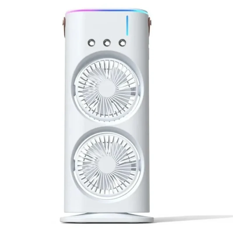 Mini Dual Cooling Fan with Evaporator and LED Light - Charging with Remote Control
