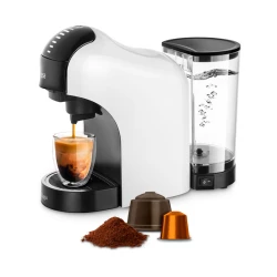 Ufesa Bellagio Bianca Coffee Machine – Capsules Nespresso / Dolce Gusto + Ground Coffee | 1400W Power | 15 bar Pressure