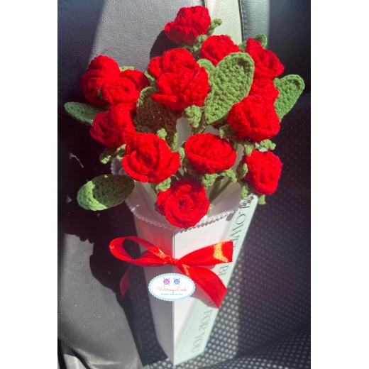 Red Roses Bouquet, 15 Mini Red Roses, Handmade Floral Bouquet, Elegant Romantic Flower Arrangement, Premium Decorative Piece, Perfect Gift for Birthdays, Anniversaries, Valentine's Day, Celebrations, Home and Office Décor - Warmy Look - Image 2